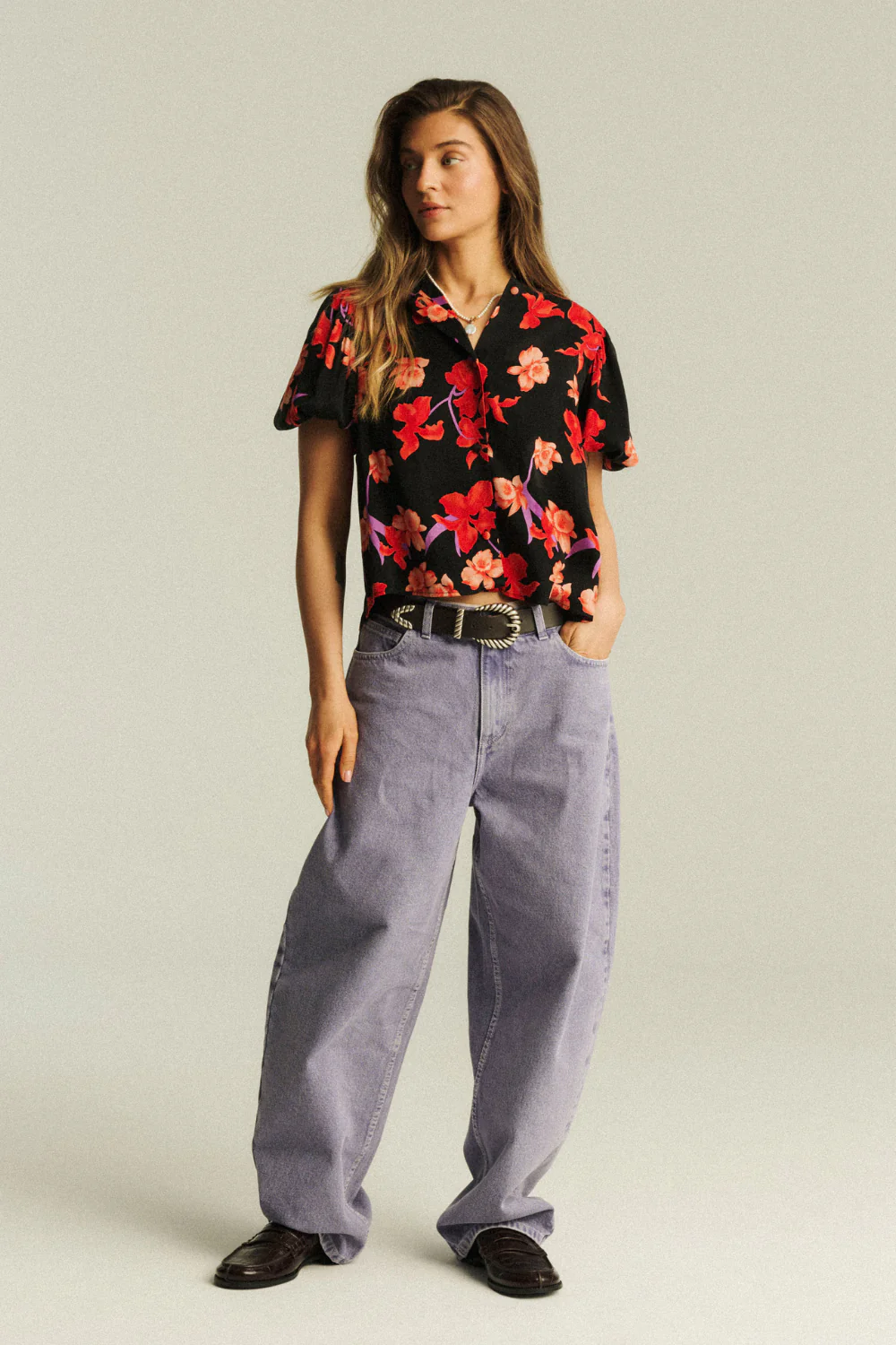 Jeansy Poco Baggy Hearts Vintage Lavender Grey