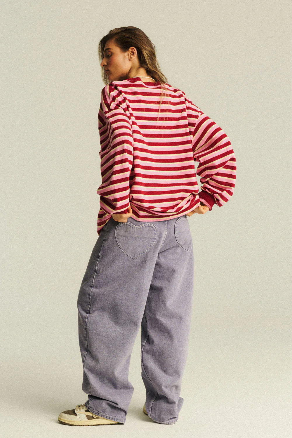 Jeansy Poco Baggy Hearts Vintage Lavender Grey - Image 3
