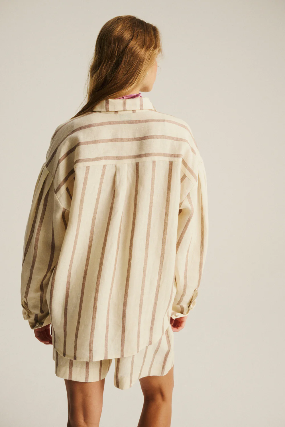 Koszula Kayla Linen Ecru Cappuccino Stripe - Image 10
