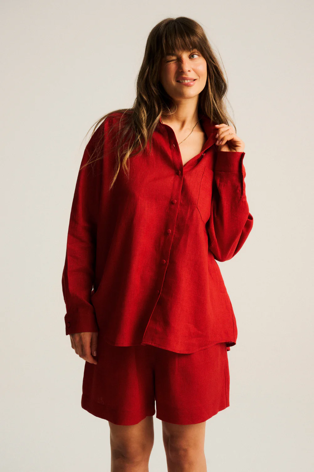 Koszula Leylah Linen Tangerine Red - Image 5
