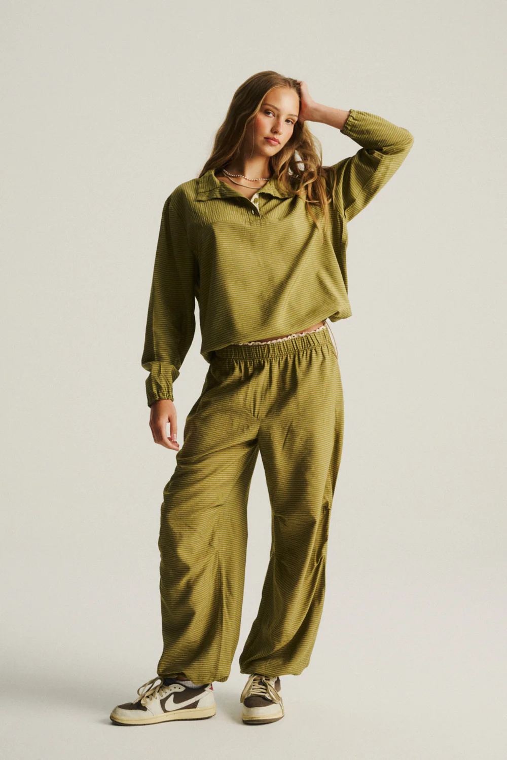 Spodnie Alma Lace Olive Stripes