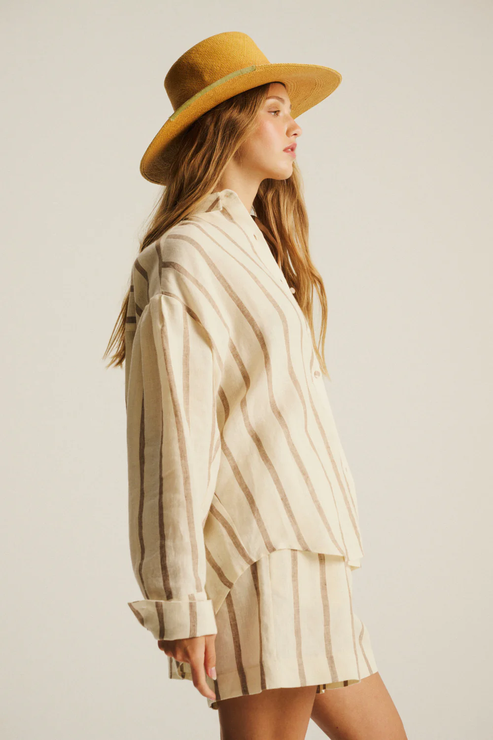 Szorty Palermo Linen Ecru Cappuccino Stripe - Image 8