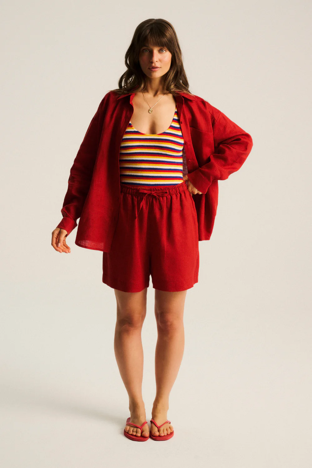 Szorty Palermo Linen Tangerine Red - Image 6