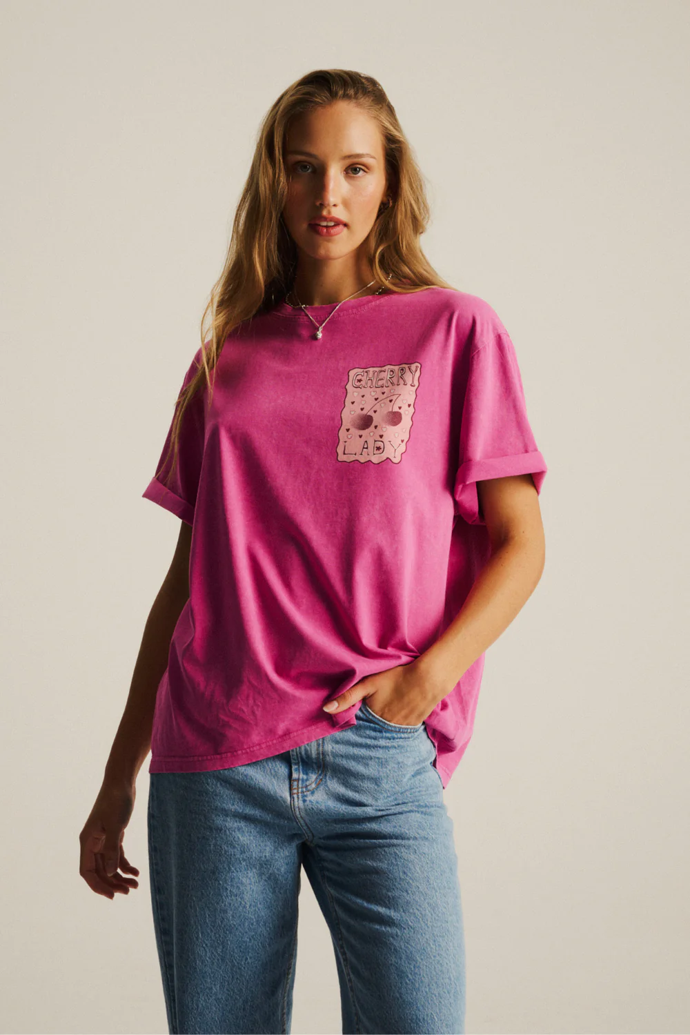 T-shirt Mellow Light Vintage Magenta Cherry Lady - Image 8